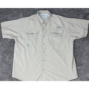 PFG Columbia Mens XXL Fishing Shirt Vented Khaki Beige Button up front pockets